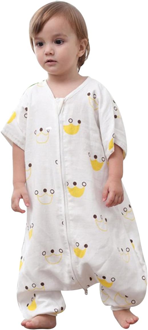 JAJADO Baby Cotton Sleep Sack Short Sleeve Sleeping Bag Four Layer Muslin Wearable Blanket with Feet