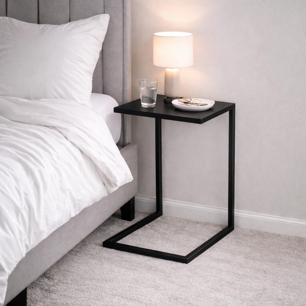 Mesa Auxiliar de sofá de 60 cm – Mueble salón Metal – Mesa Lateral de sofá Moderna – Negro 60 x 40 x 33 cm