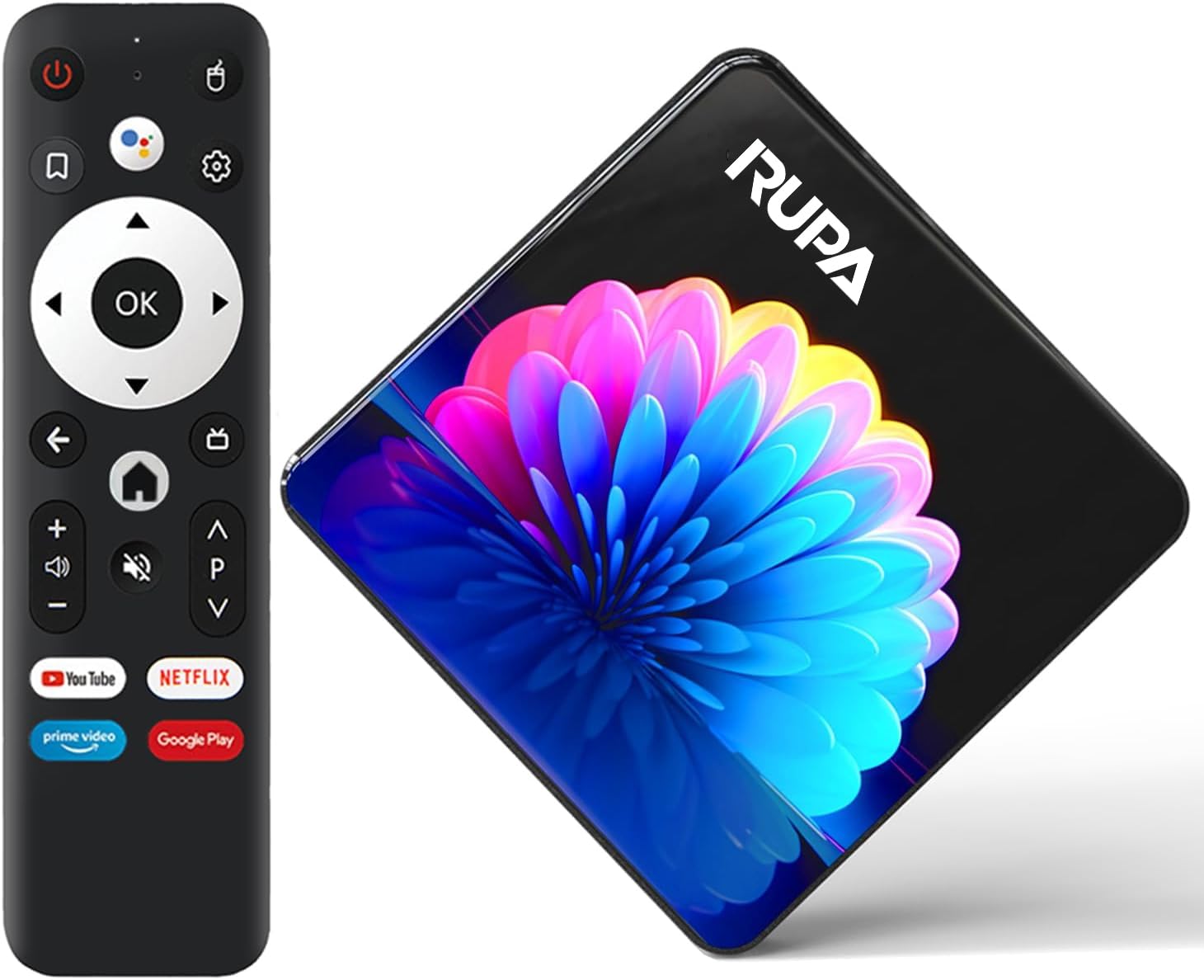 RUPA Android TV Box 13.0, 2025 8K Neueste TV Box mit RAM 4GB ROM 64GB WiFi6 Enternet 10/100M Bluetooth 5.0 USB3.0 Unterstützt 3D HD Cast Screen Android Box