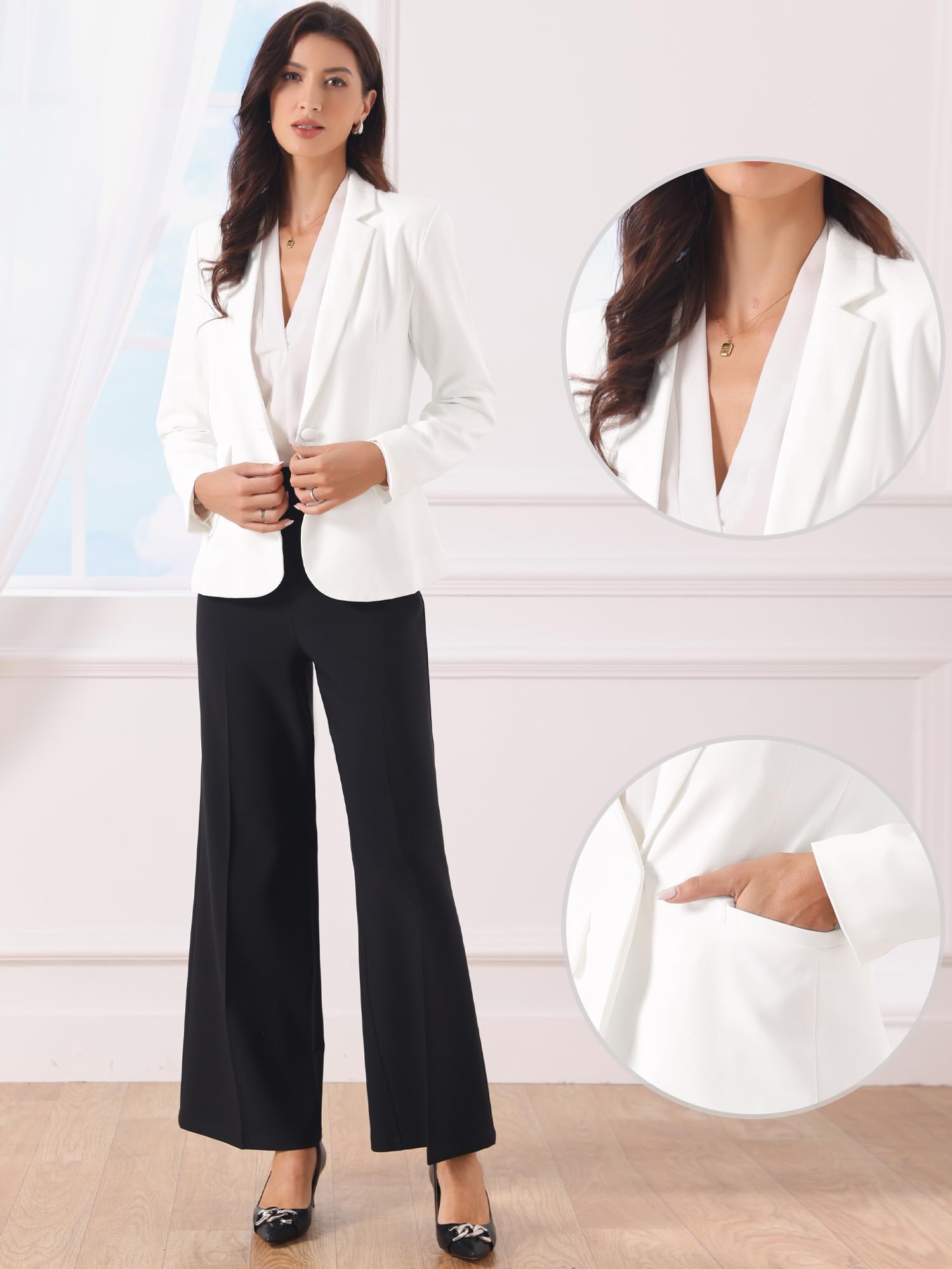 Allegra K Blazers Femmes Manches Longues Chic et Élégant Fermeture à 1 Bouton Vestes de Costume de Bureau avec Épaulettes