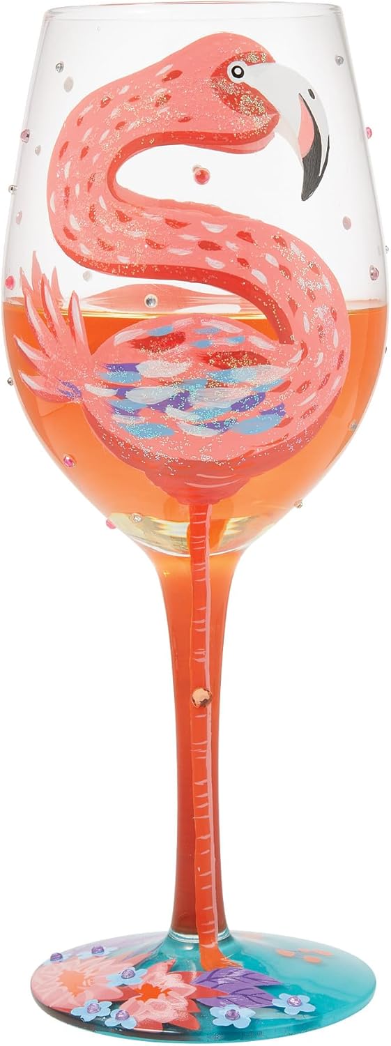 Enesco Lolita Designs Fabulous Flamingos Hand-Painted Artisan Wine Glass, 15 Ounce, Multicolor - Image 2
