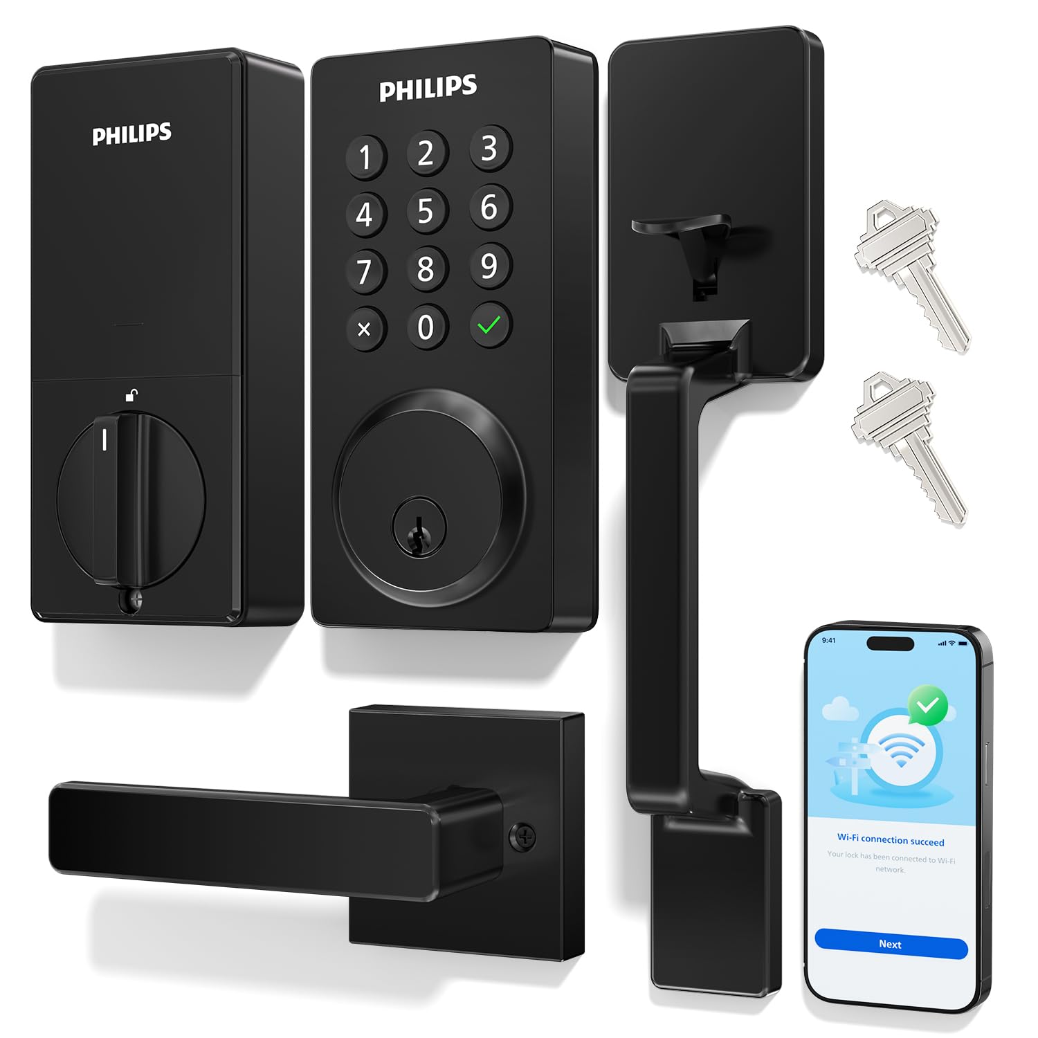 Photo 1 of Philips Wi-Fi Smart Front Door Lock Set, Keyless Entry Door Lock with Handle, App Remote Control, Electronic Keypad Deadbolt, Auto Lock, Supports Alexa & Google, Anti-Peeping Password, Easy Install