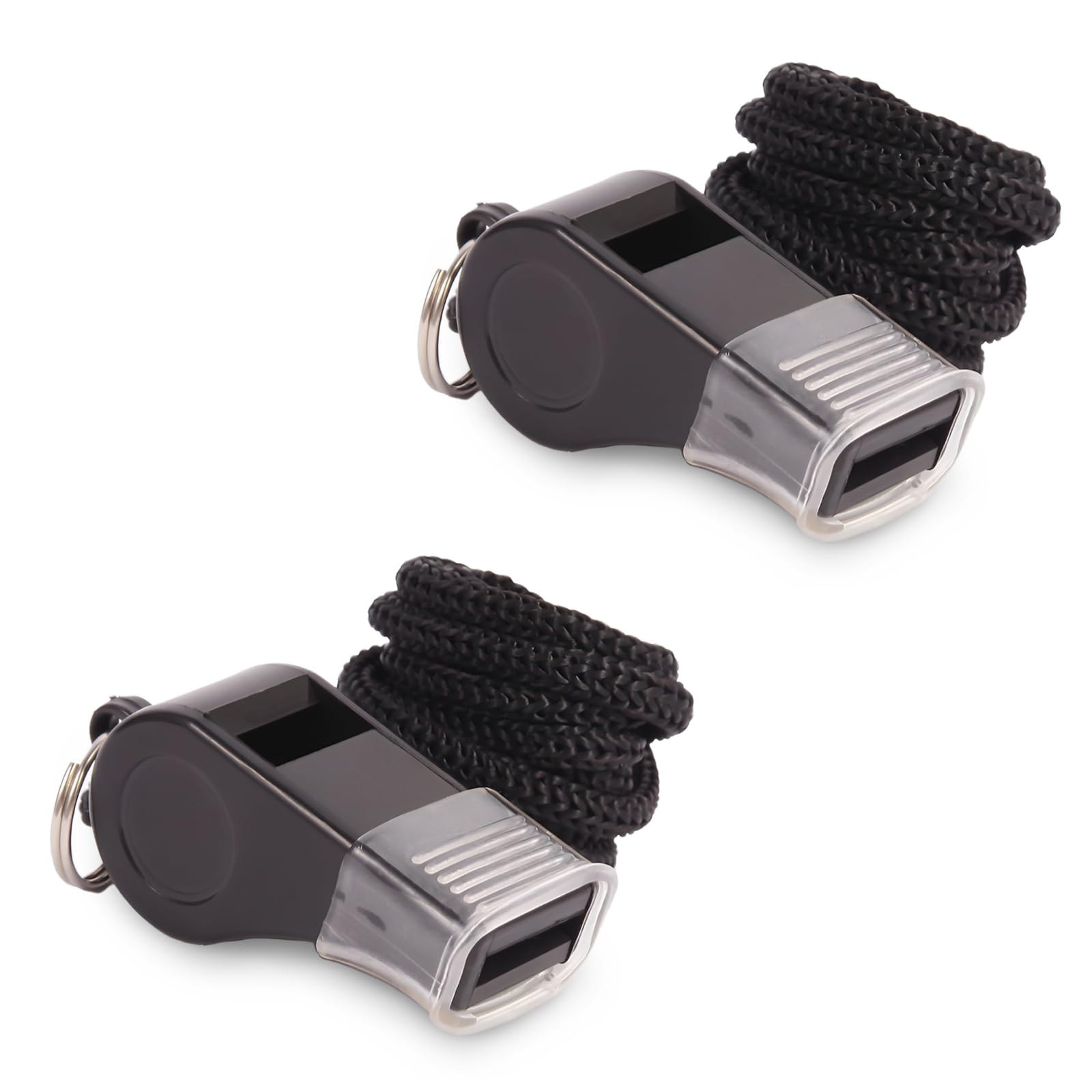 VictoryVault 2 Pcs Whistles, Black Emergency Whistles with Lanyard, Extra Loud Sports Whistles Great for Coaches, Referees, Training Gyms, Emergency Survival, Lifeguard, Self-Defense