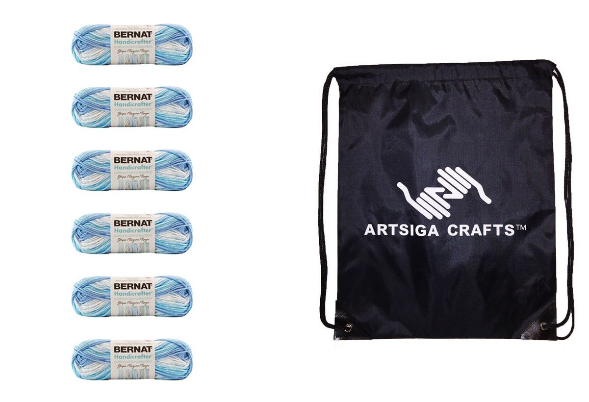 Bernat Knitting Yarn Handicrafter Cotton Stripes Tie Die 6-Skein (Same Dyelot) 162104-4114 with Knitting Project Bag