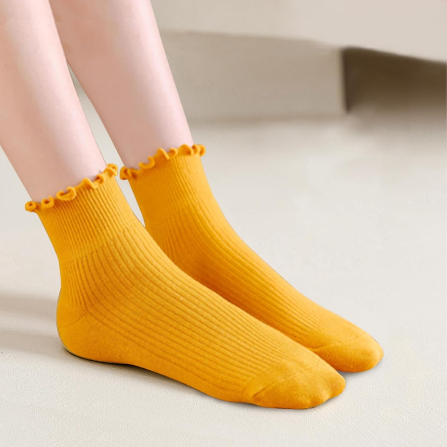 Heran 6 Pairs Cute Ruffle Socks for Women, Woman Color Frilly Ankle Socks, Cotton Lettuce edge Stockings for Girls Students - Image 3