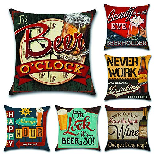 HuifengS Funda de cojín de Lino, Estilo mediterráneo, Set de 6 Piezas, 45 x 45 cm