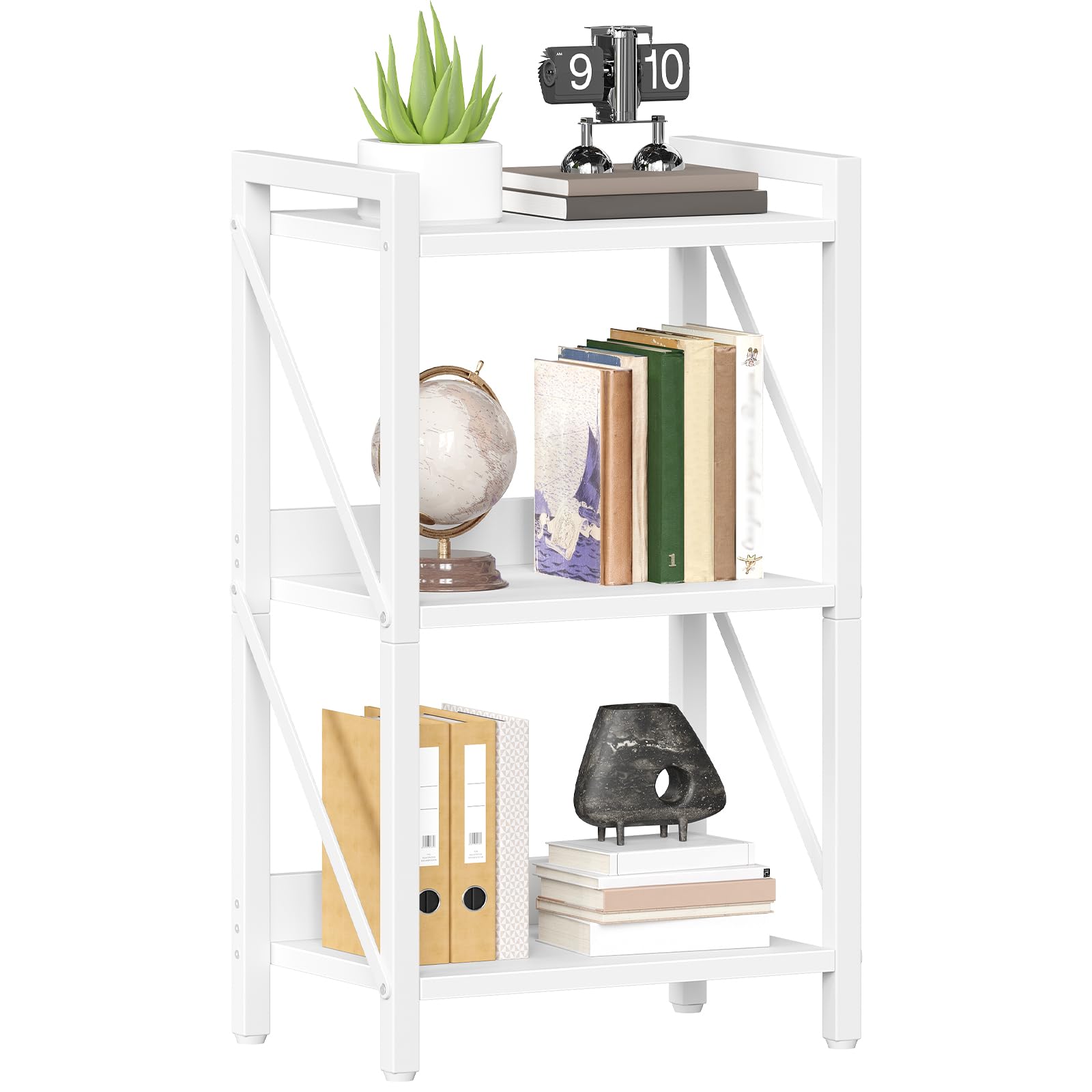 HOOBRO Bücherregal, Standregal, Leiterregal, freistehendes schmales Regal, Büroregal 3 Ebenen, offene Ablagen, für Wohnzimmer, Schlafzimmer, Büro, Küche, Weiß EWW71SJ01