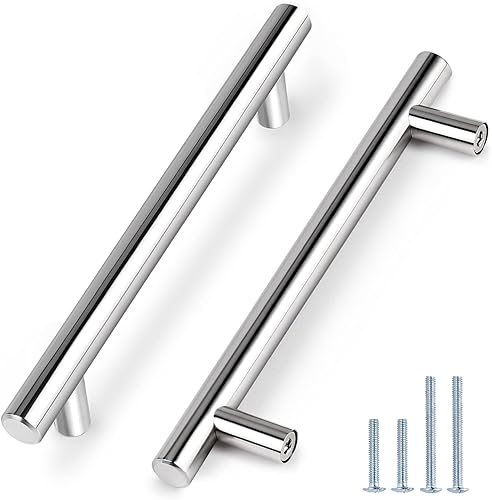 Miniatura 60 de Manijas en T de acero inoxidable niqueladas de Probrico, para gabinetes y cajones de cocina, Acero inoxidable, Paquete de 50 cepillado