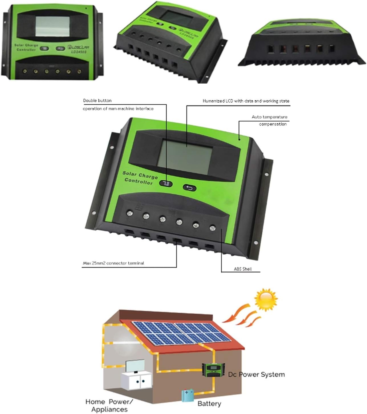 ソーラーコントローラー 12V 24V 40Aデジタルソーラー充電コントローラLD2440S太陽レギュレータ 船舶 野外 車中泊 災