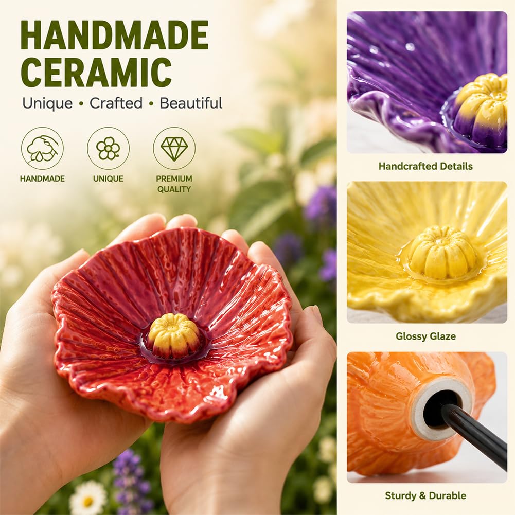 Gartenort Handgemachte BienenblüTen – Wetterfeste Keramik, BienenträNke Keramik Blume - füR den Garten, Lockt Bienen an, Wetterfeste KeramikblüTen als Dekoration und Bienenretter (4 Blüten)