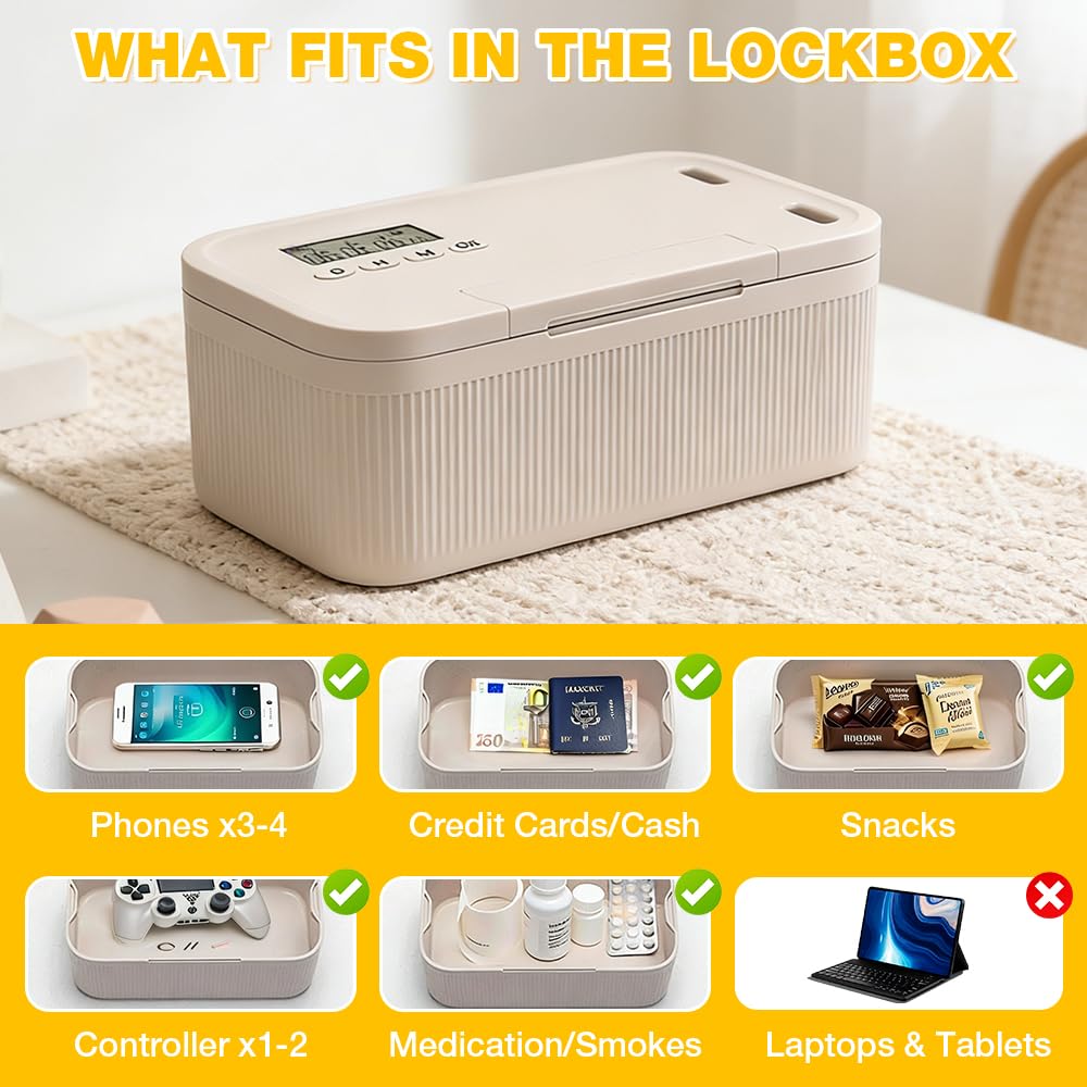 Caja Bloqueo Movil, ADDLIVE Caja Temporizador Movil, Carcel para Moviles para Teléfonos, Snacks, Medicinas y Control de Hábitos, 24 * 13 * 9,6 cm