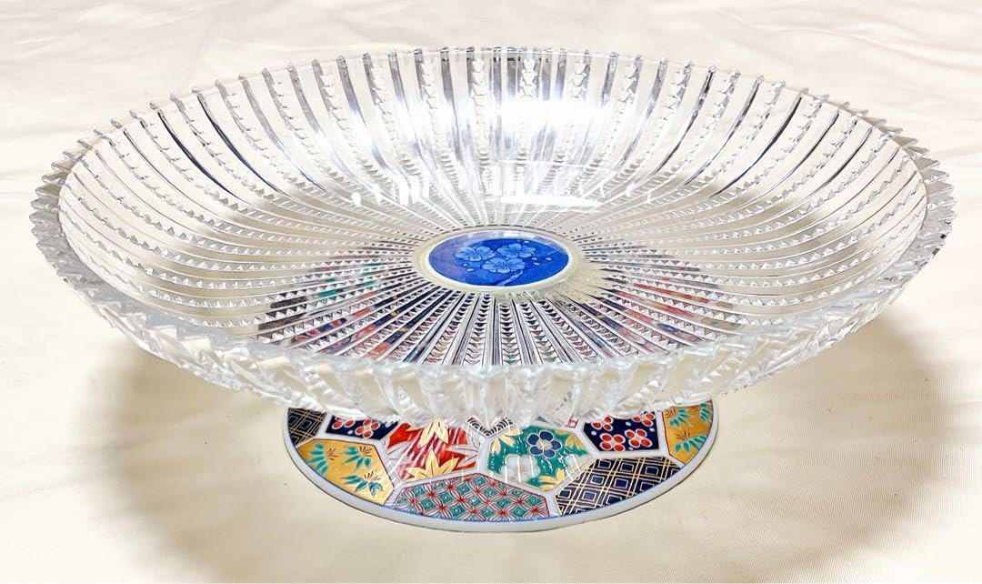 高級創作陶芸　波佐見焼　林九郎窯　古伊万里亀甲　ガラスコンポ－ト　高台付き超大皿 高級創作陶芸 波佐見焼 林九郎窯 古伊万里亀甲 ガラスコンポ－ト 高台付き