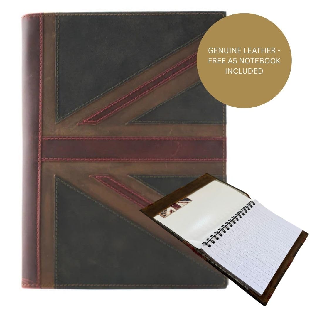 Union Jack Genuine Leather Vintage Notebook Cover British Flag Design with Distressed Finish Includes Free A5 Notebook Leather Writing Journal Holder for Work, Study & Travel - Image 3
