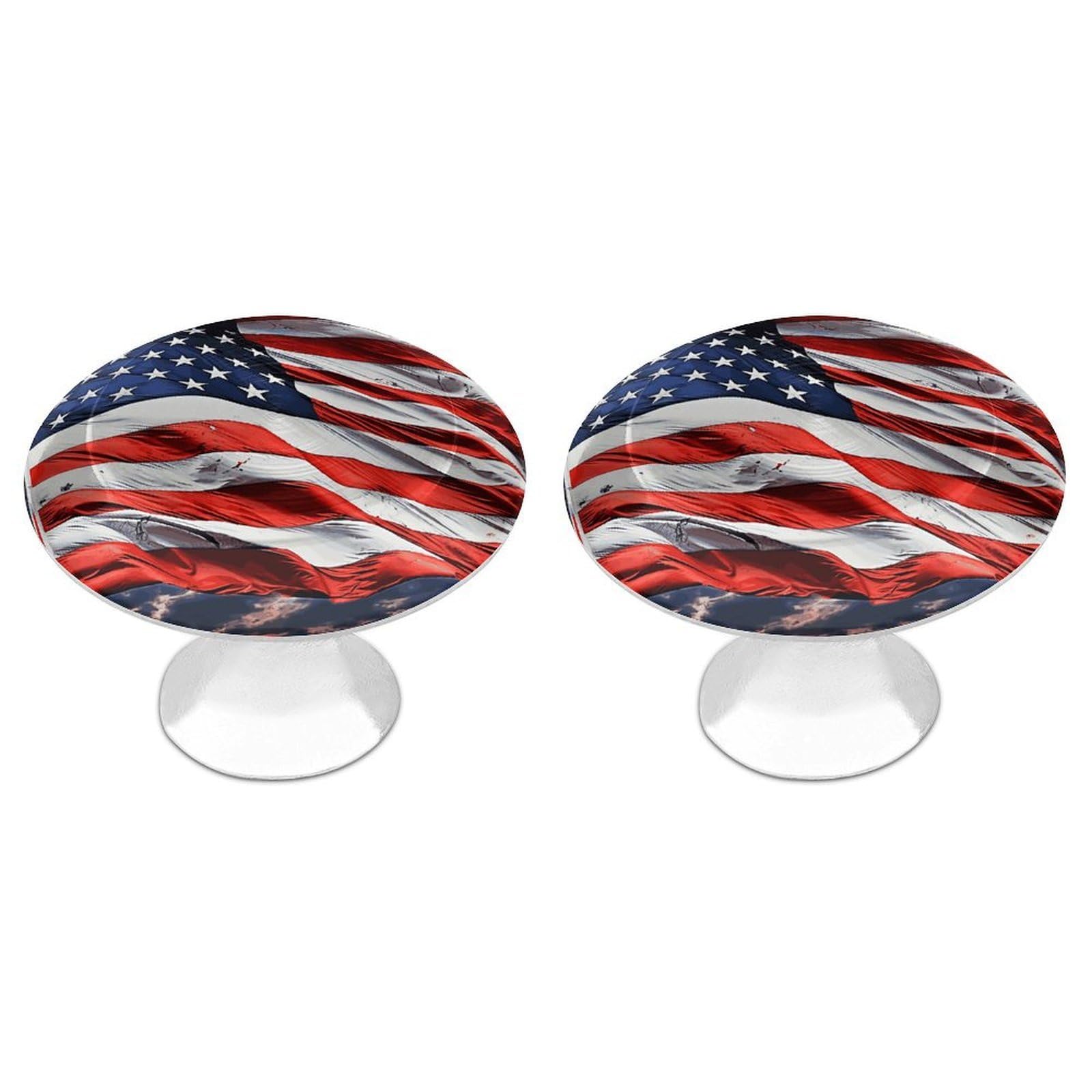 LDGSUPH US Flag Drawer Pulls Exquisite Round Cabinet Knobs Closet Door Pulls Sturdy Stainless Steel Door Handle Dresser Drawer Knobs Cabinet Handles for Furniture Pull 2pcs