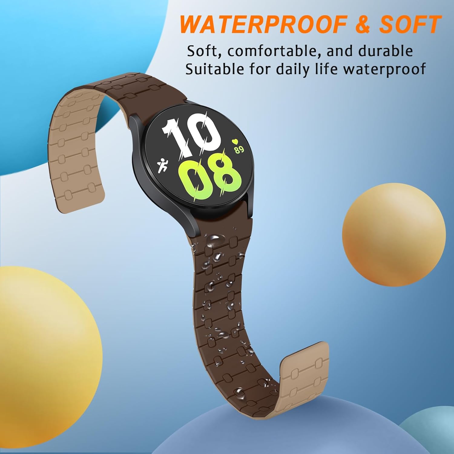 Magnetic Band Compatible with Samsung Galaxy Watch 7/FE/6/5/4 Band 40mm 44mm/Galaxy Watch 5 Pro 45mm/Watch 6 4 Classic 42mm 46mm 43mm 47mm, 20mm Silicone Sport Strap for Women Men, D/L-Brown - Image 6