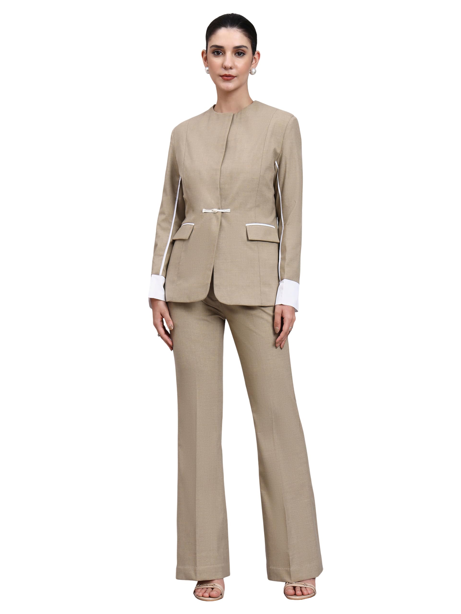 powersutra Dual Tone Stretch Power Suit with Linear Detailing | Elegant Formal Blazer & Trousers for Women | Stylish Office Coat-picture-50