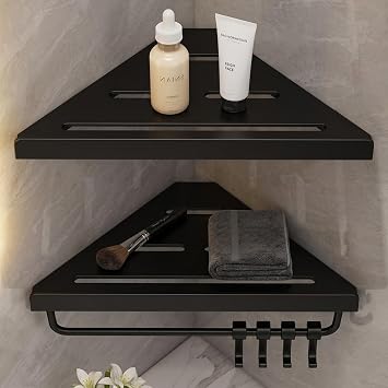 EVERZONE Shower Corner Caddy, 2 Pack 12" Brushed 304 Stainless Steel Organizer for Bathroom,Kitchen & Balcony, Floating Shower Wall Shelf Bath Basket Rack Heavy Duty 2 Pack Black,Stainless Steel