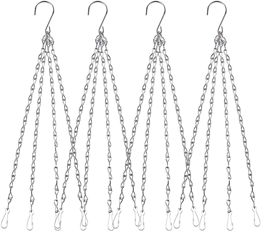 4Pack - 24 Inch 4 Leads Hanging Chain with Hooks Flower Pot Chain Replacement Plant Hangers for Bird Feeders, Planters and Lanterns (Silver)