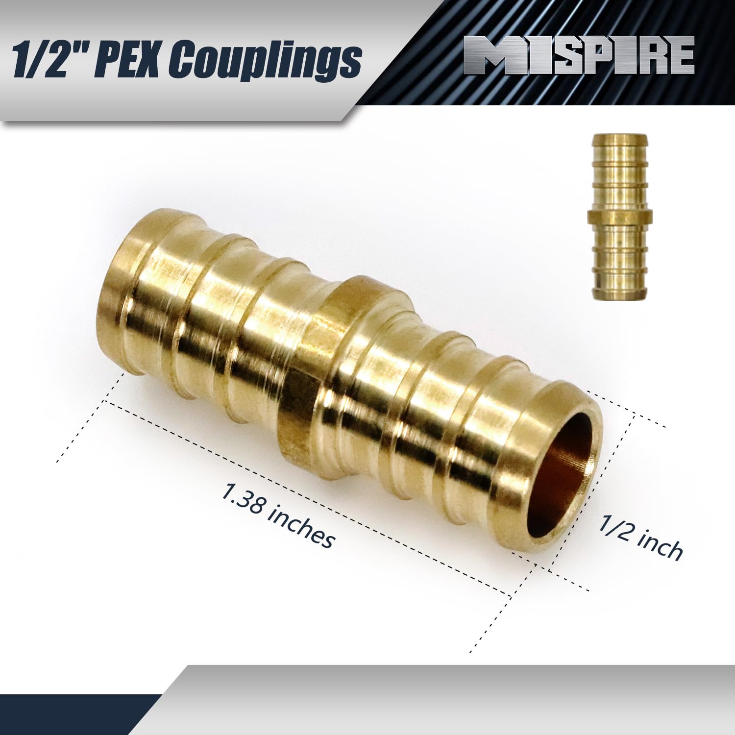 PEX Fittings - Paquete de 40 accesorios de 1/2 pulgada, 20 acopladores rectos, 10 codos de 90 grados y 10 piezas de crimpado en T, combo de accesorios de crimpado de latón PEX, latón sin plomo para