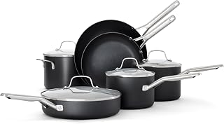 Calphalon Hard-Anodized Nonstick 10-Piece Cookware Set - Oven-Safe to 450°F, Dishwasher Safe, Even Heating
