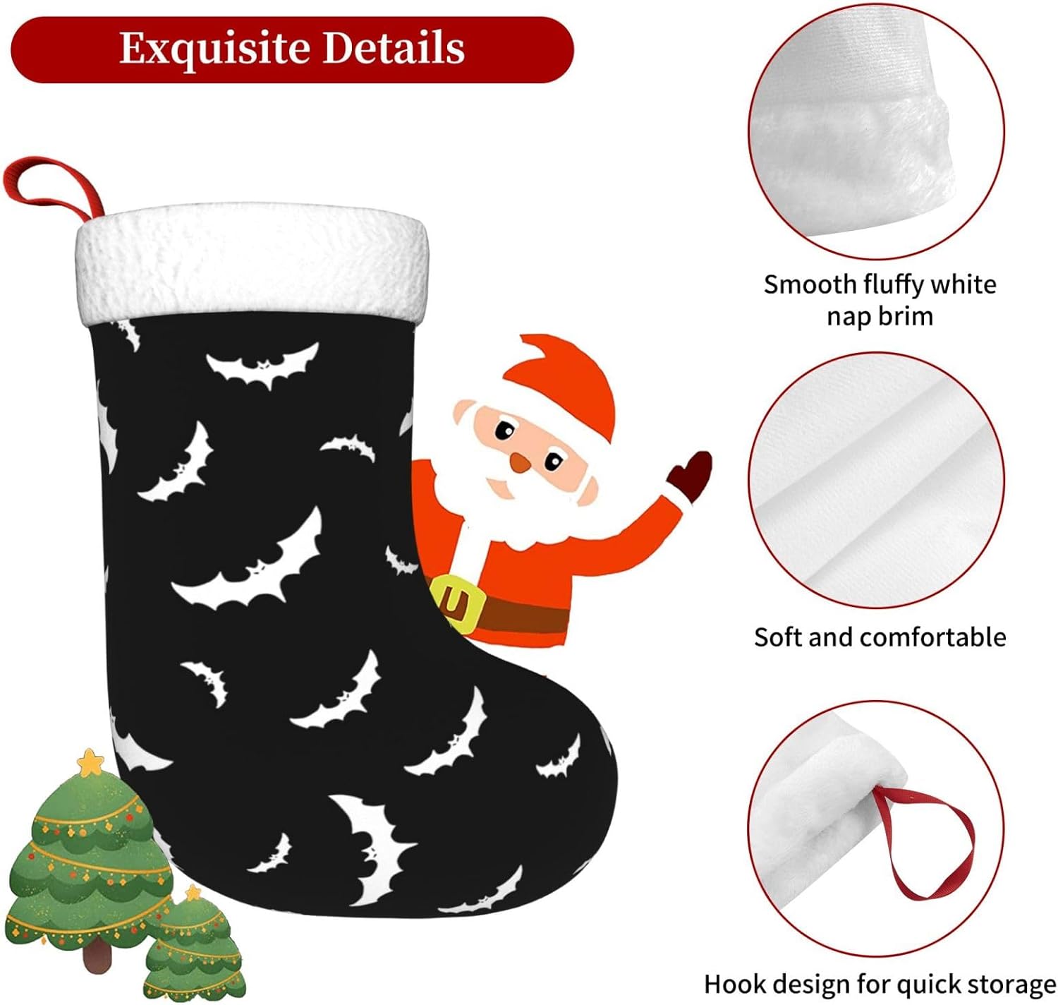 Mint Green Bat Silhouette Christmas Stocking with Plush Cuff