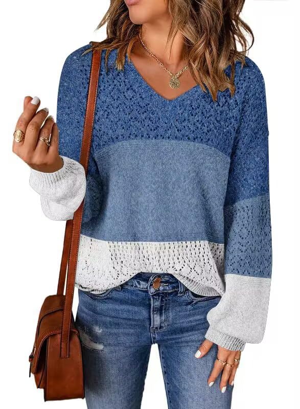 JOCAFIYE Womens Sweaters Casual Long Sleeve V Neck Pullover Sweater Tops