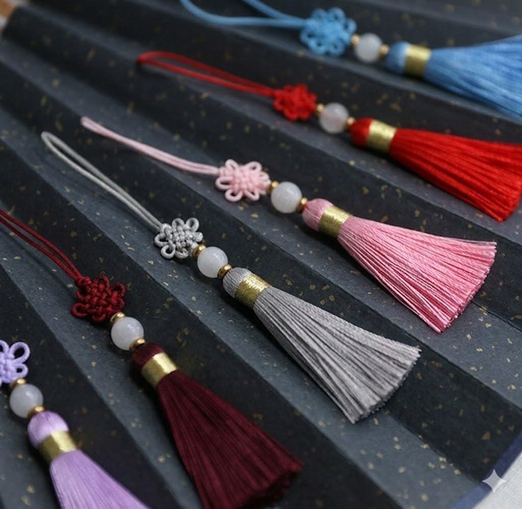 Modern Hanbok Korean Norigae Red Knot Tassel Charm Ornament | Handmade decorative hanging accessory for bags, keychains and gift packaging traditional cultural-inspired design piece