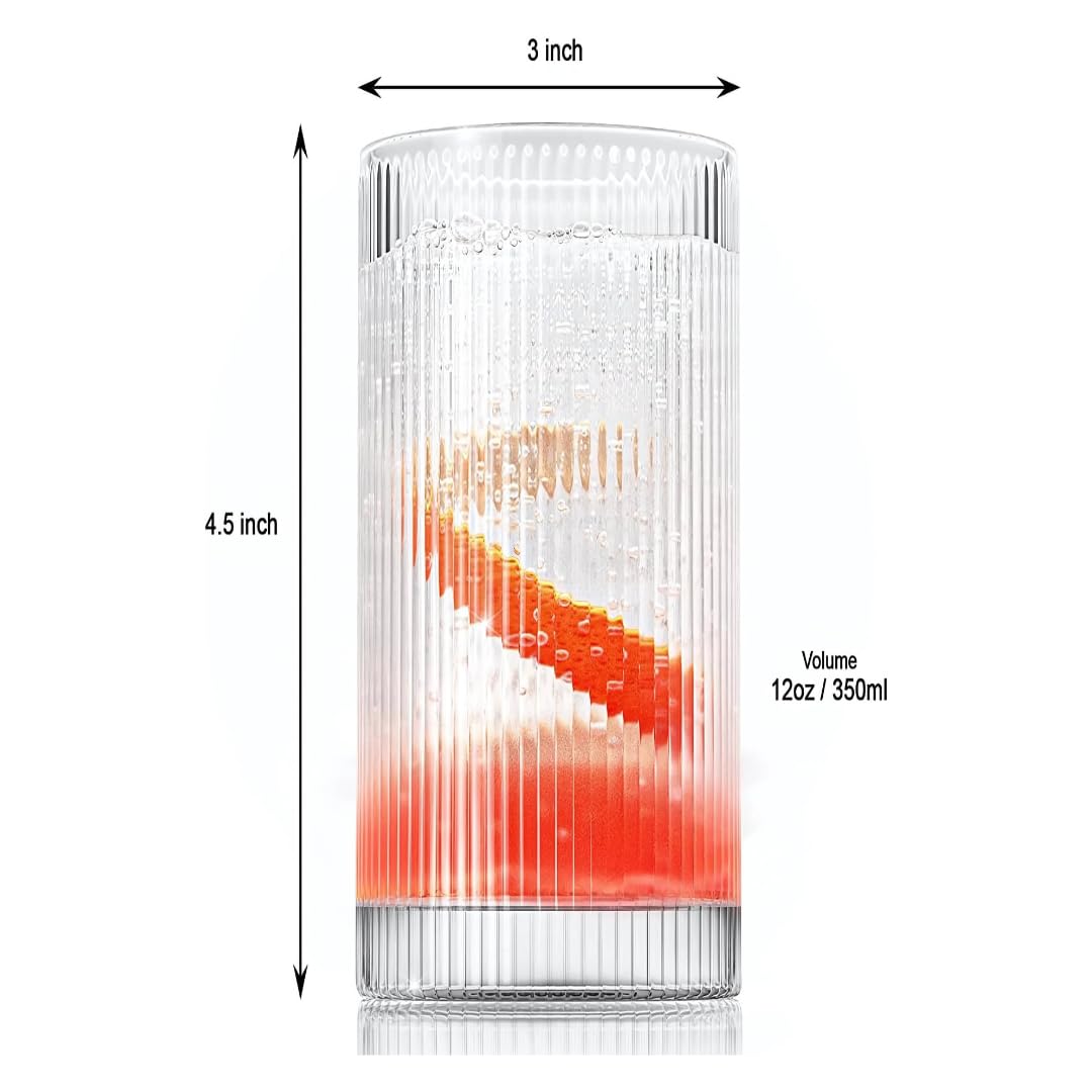 LEMONSODA Vasos y vasos de cóctel de línea recta vintage Highball (12 onzas, juego de 2)