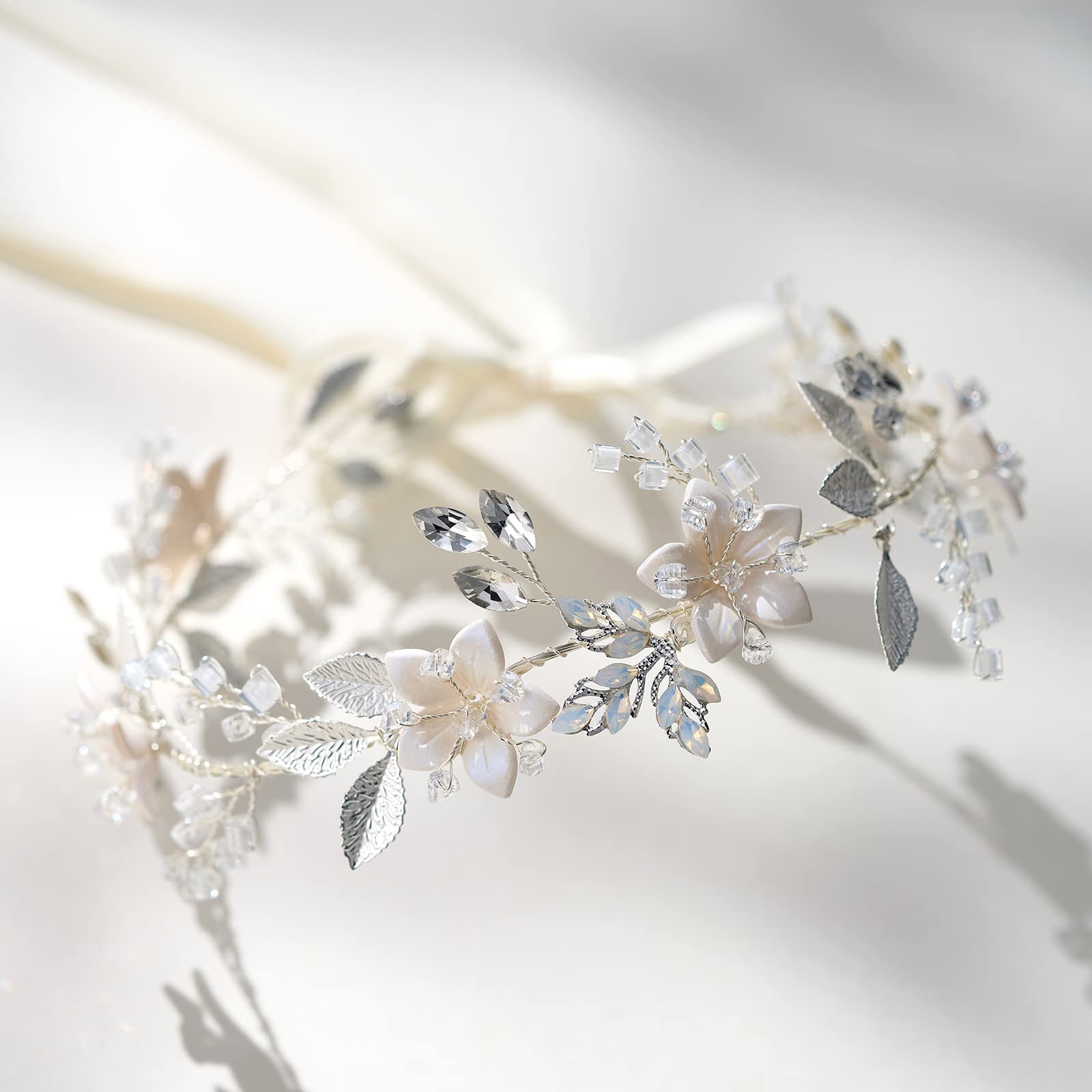 SWEETV Handmade Floral Bridal Headband Wedding Hair Accessory