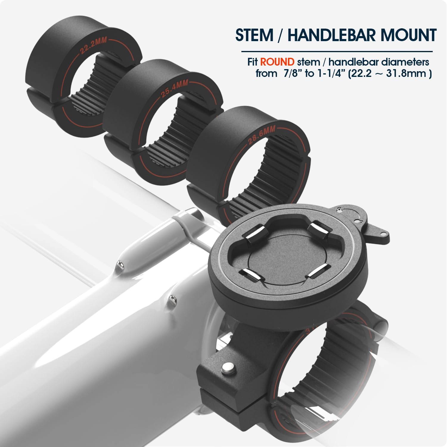 CQ Bike Phone Mount - Motorcycle Cell Phone Holder with Secure Dual Lock, 1-Hand Quick Snap & Twist Release, Stable Aluminum Stem/Handlebar Clamp for e-Scooter, eBike, MTB, Mountain & Road Bicycle
