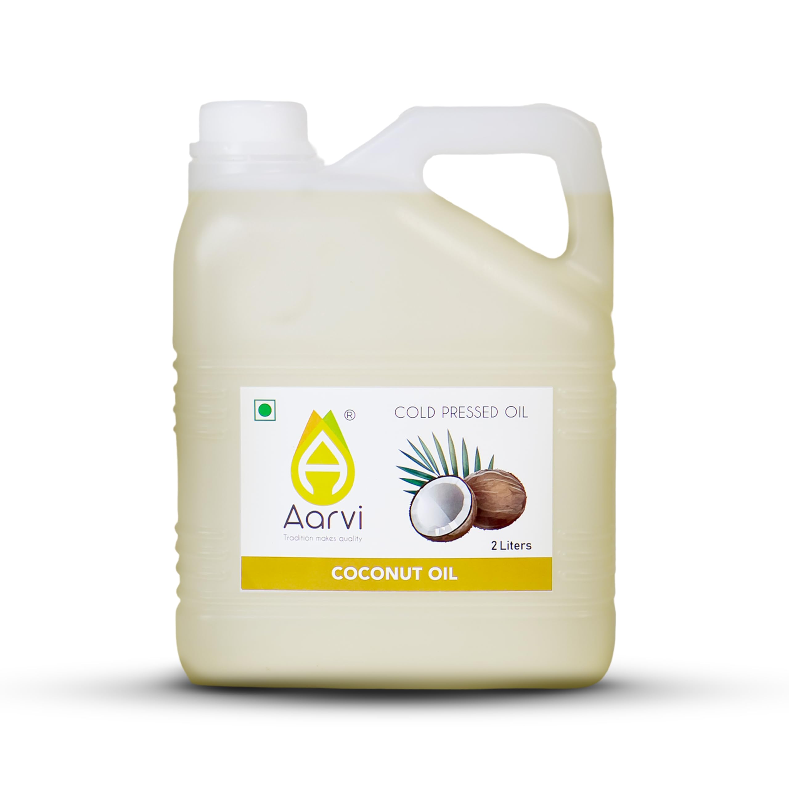 AARVI Cold Pressed Coconut Oil 2 Litre | 100% Pure & Unrefined | Cold Pressed | Edible Cooking Oil | Chemical Free | Natural Coconut Oil for Cooking & Baking