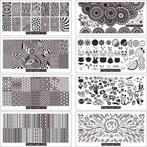 Fingerangel 21Pcs Nail Stamp Plate Set 16Pcs Mix Design Stamping Nail Art Plate + 2Nail Stamper + 2Scraper+1Pcs Case Nails Art Stamping Plate Scraper Stamper Set Leaves Flowers Nail Plate V17-32 #TOP1