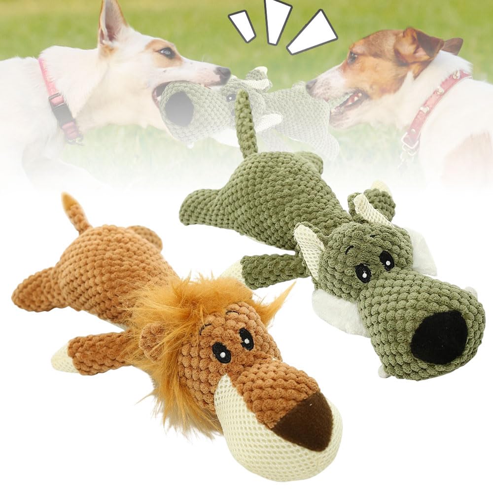 Dog Toys, 2025 New Squeaky Dog Toy, Plush Dog Toy, Perfect for Small and Medium and Large Dogs Who Enjoy a Squeaky Toy (Leo+Wolf)