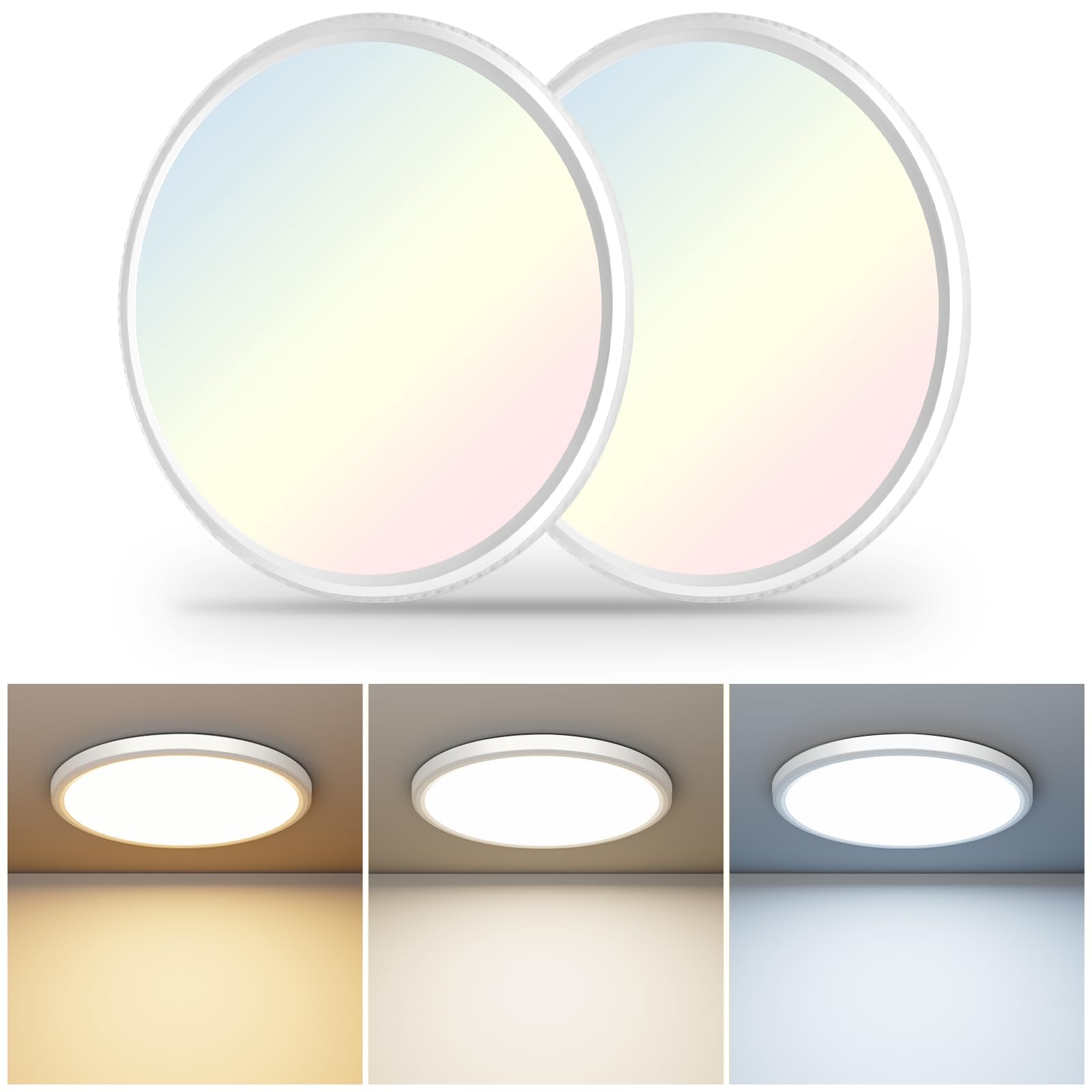 LED Ceiling Light, 2800LM Super Bright 9 Inch Led Flush Mount Ceiling Light 3000K/4500K/6000K 3CCT Dimmable for Kitchen,Bedroom,Living Room (2 Pack, White)…