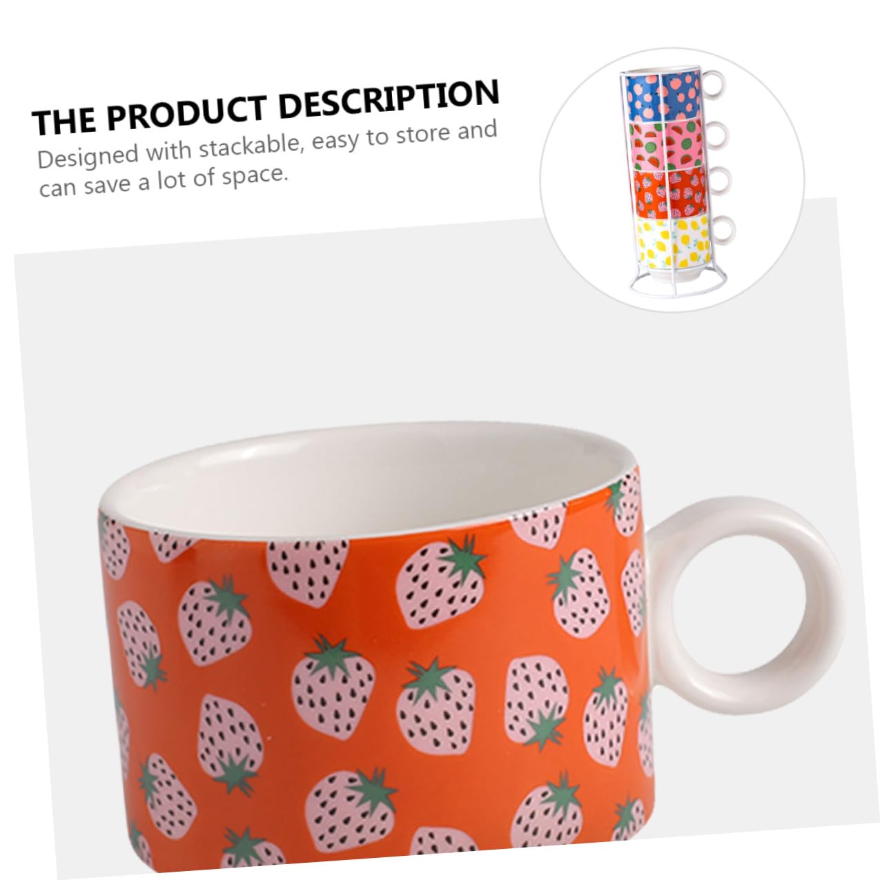 jojofuny Set 4 Tazze in Ceramica Impilabili da 200 Ml Supporto Porta Tazze Salvaspazio per Cucina Casa Ufficio e Bar