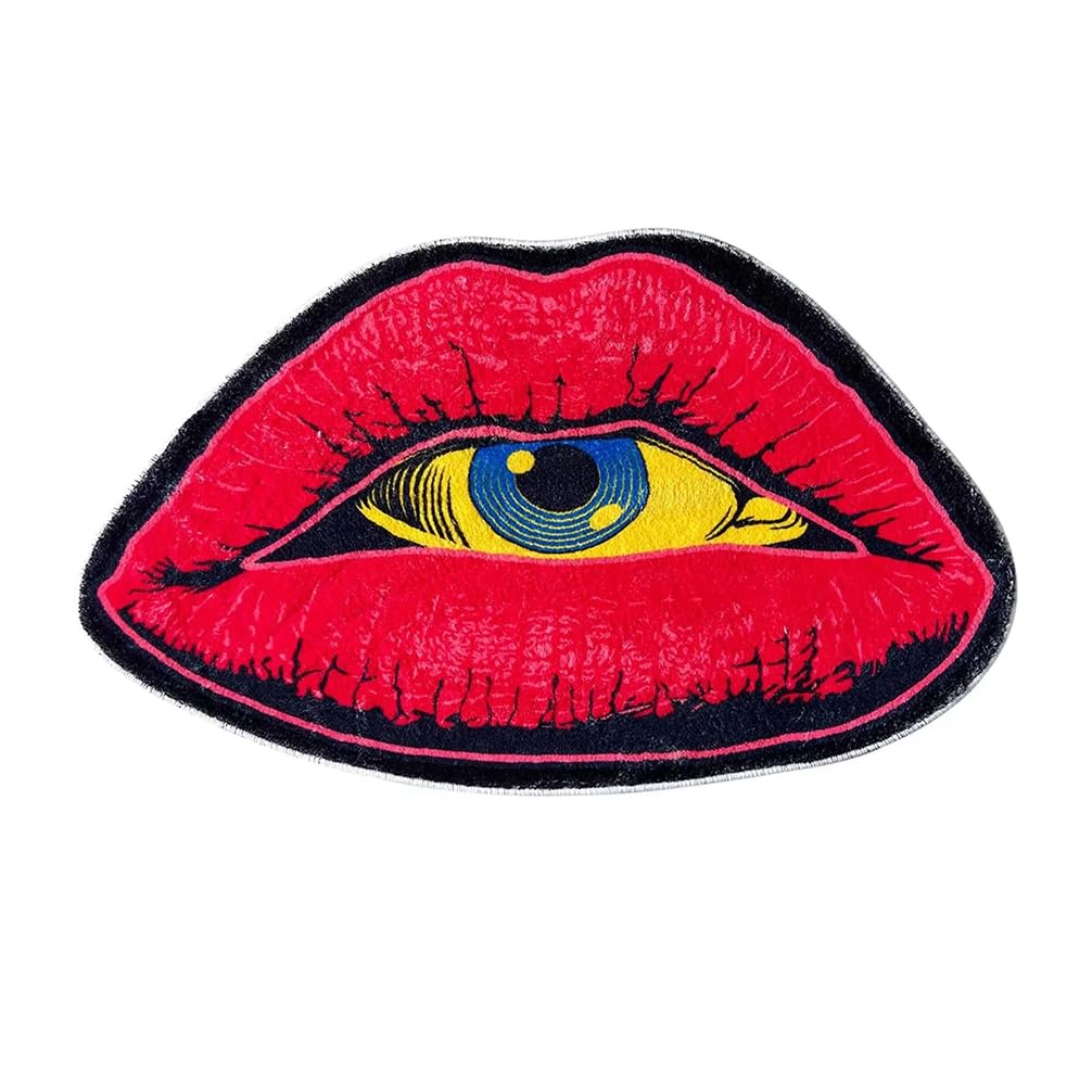 NIOKIT Fun Red Lip Shaped Bathroom Rug Ultra Soft Absorbent Washable Shaggy Bath Rug Modern Abstract Evil Eye Shower Mats Non-Slip Living Room Bedroom