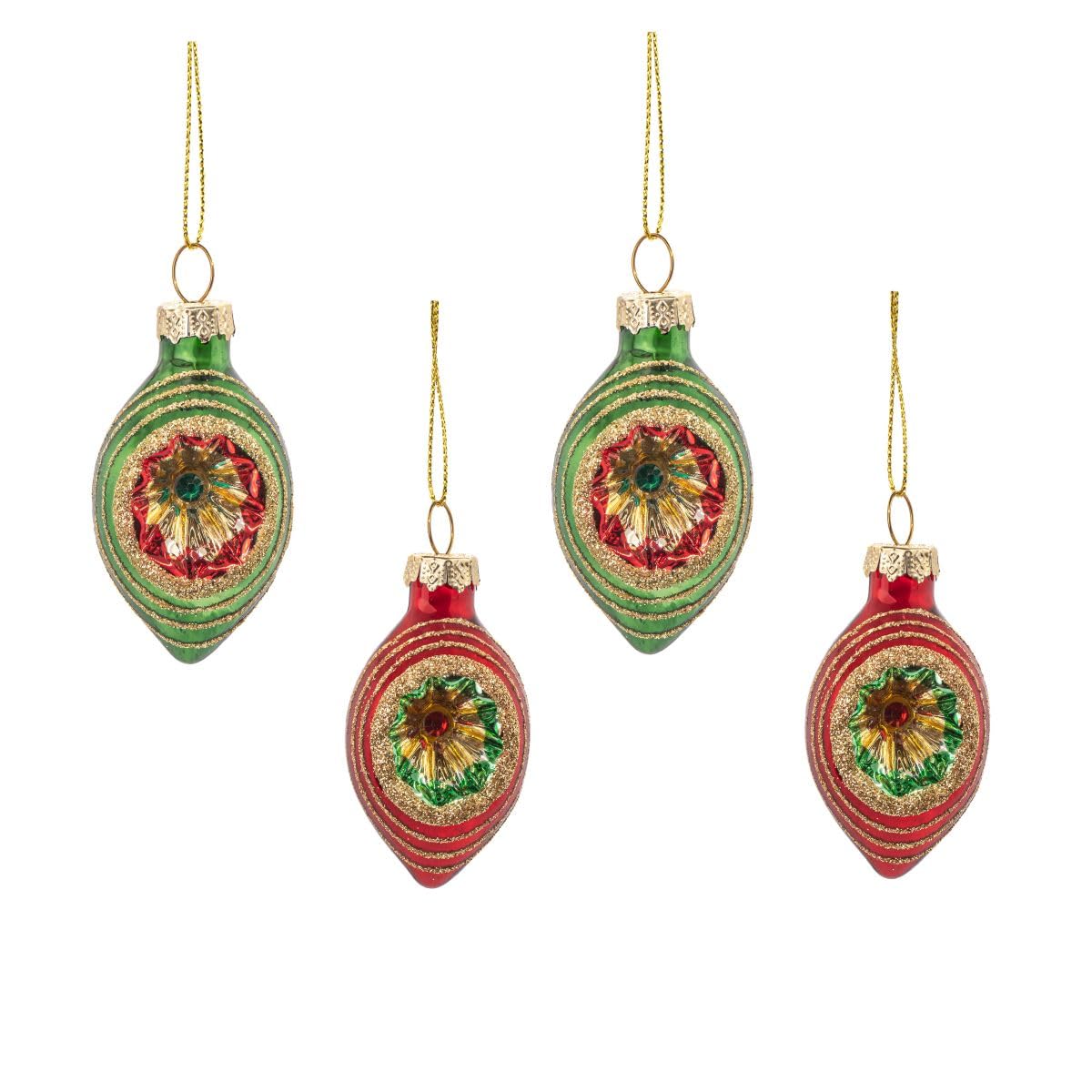 Sass & Belle Set of 4 Mini Retro Christmas Tree Baubles | Vintage Style Glass Hanging Decorations | Traditional Festive Tree Ornaments | Christmas Décor