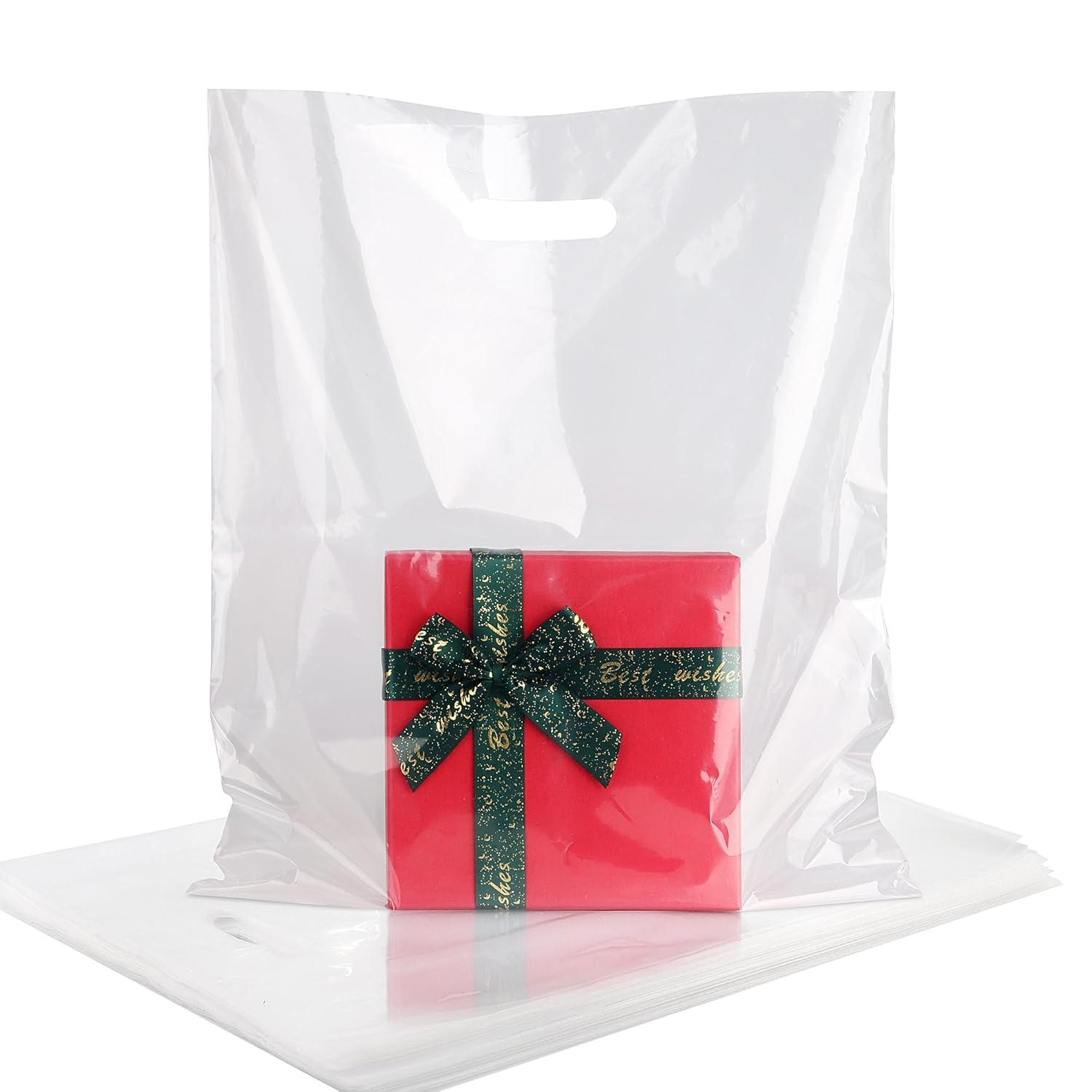 HOIIOH 100 Pack Plastic Carrier Bags with Handles 38x45cm