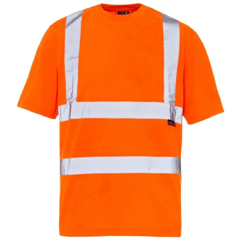 Expert Workwear Men's Orange Hi Vis Short Sleeve T-Shirt Safety Work Crew Neck T Shirt (M, )