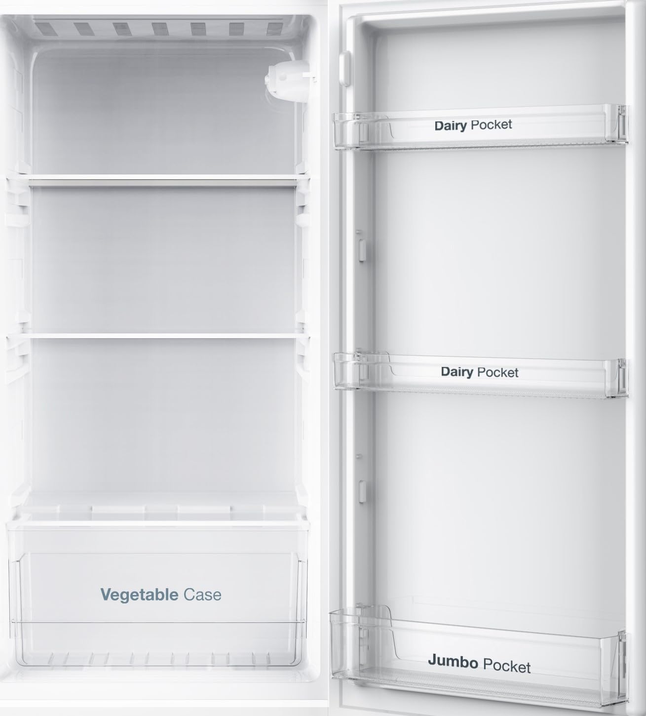 VOK Frigorífico Combi 2 Puertas EVR-206DEW 206L, Al 145cm x An 54cm, Clase E, Puertas Reversibles, Bajo Nivel Sonoro 39 dB, Estantes de Cristal, Blanco