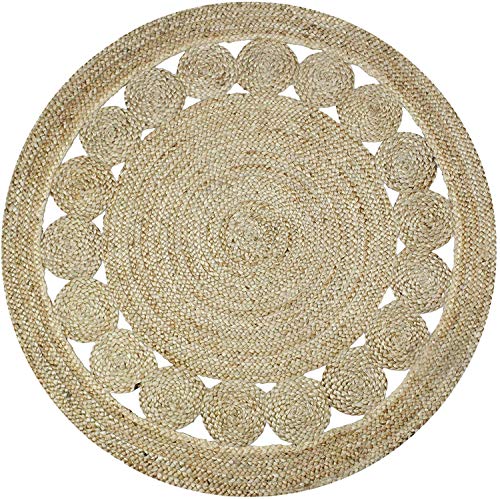 Image of Jute Braided Natural Rug Hand Woven & Reversible for Living Room Kitchen Entryway Rug, Jute Burlap Braided Rag Rug, Farmhouse Rag Rug, Rustic Rug (jutebox, 90cm)