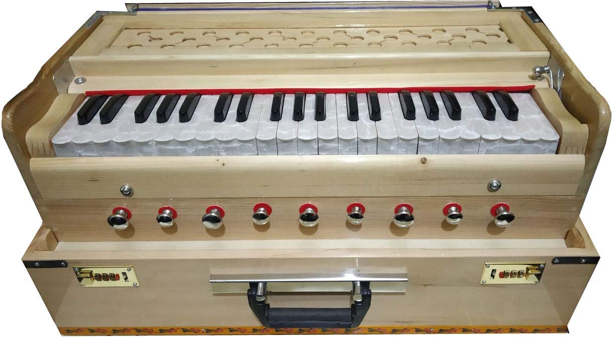 Jyotaksh Store Best Harmonium 9 Stopper(Portable), Chudidaar 7 Bellow, 42 Key, Two Reed(Bass-Male),3 1/2 Octave,Coupler, Harmonium With Cover (NATURAL COLOUR)