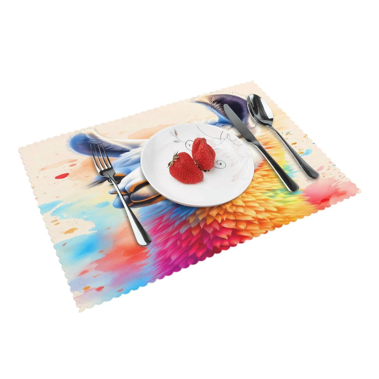 Rainbow Llama Art Placemats Set of 4 Print Table Mats Place Mats Table Decor for Kitchen Dining 12X18 in