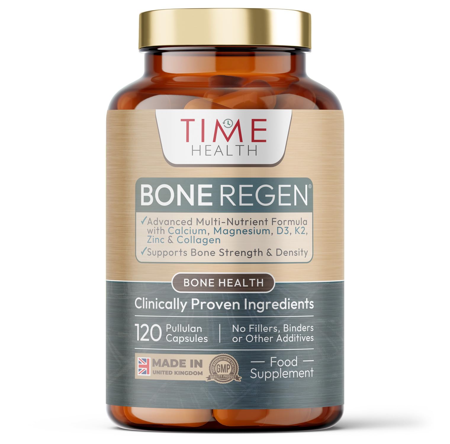 Bone Regen® – Osteo Support – Bone Strength, Density & Fracture Repair – with Calcium, Magnesium, Vitamin D3, K2, Zinc & Collagen – Clinically Proven Ingredients – GMP – UK Made Supplement
