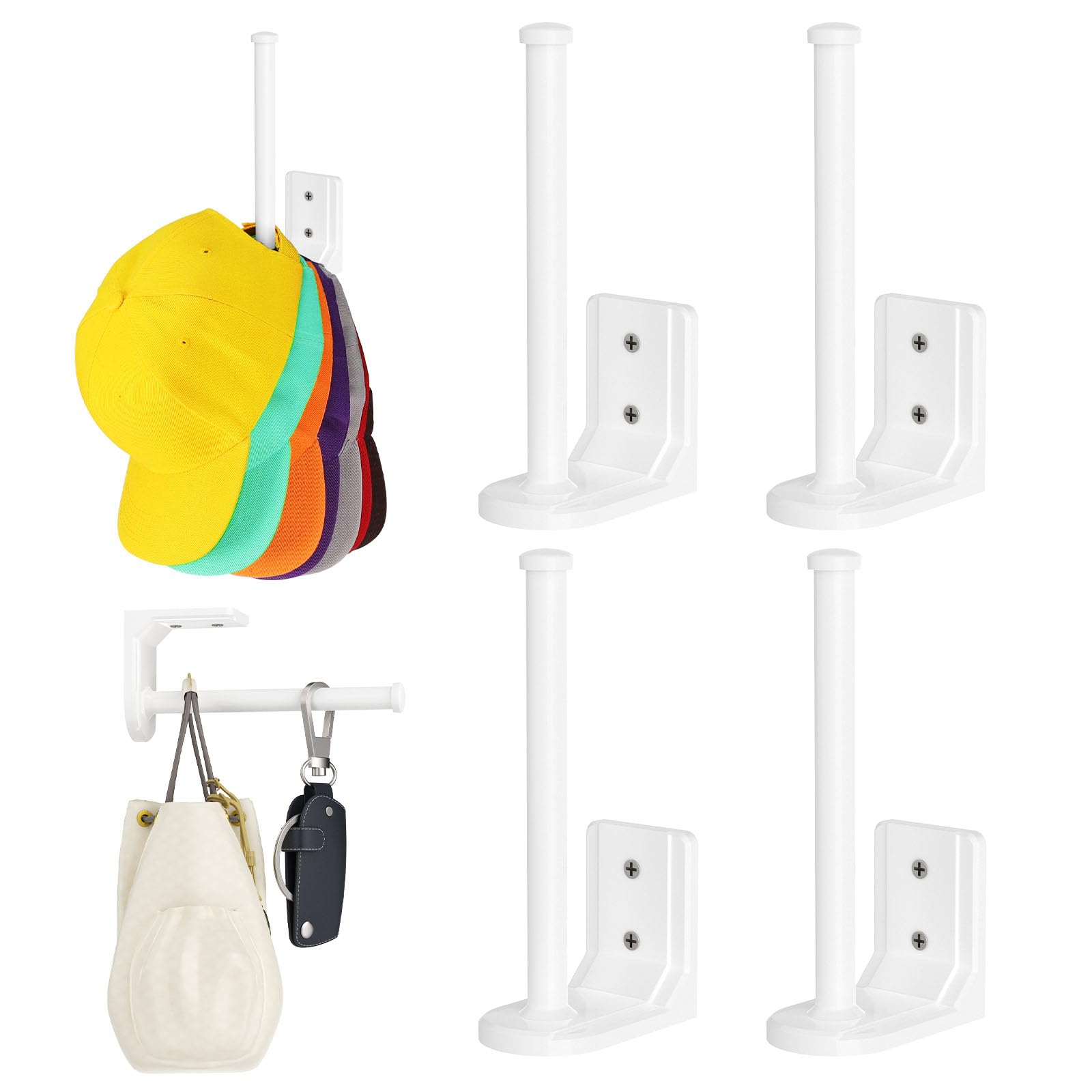 HzTinT Hat Organizer for Baseball Caps Hat Racks for Wall Baseball Hat Storage Organizer Hat Holder for Closet Hat Display Mount Adhesive/Drill (White