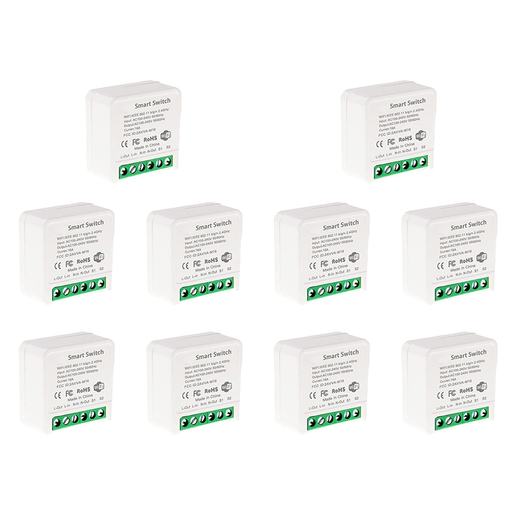 Jnchdghwa As Shown 10X Mini Smart Wifi Relay Switch, Diy Timer Light Switch Module Smart Life/Tuya Application, Wireless Remote Control