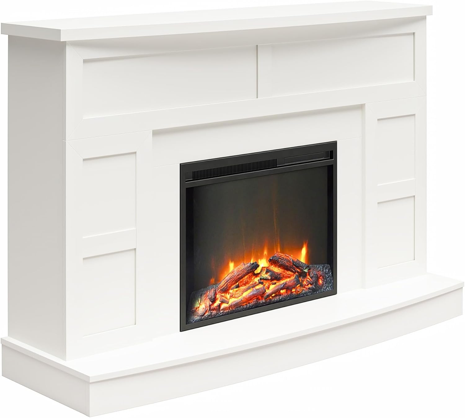 White Laminate Electric Fireplace Mantel TV Stand, 53.5" Wide