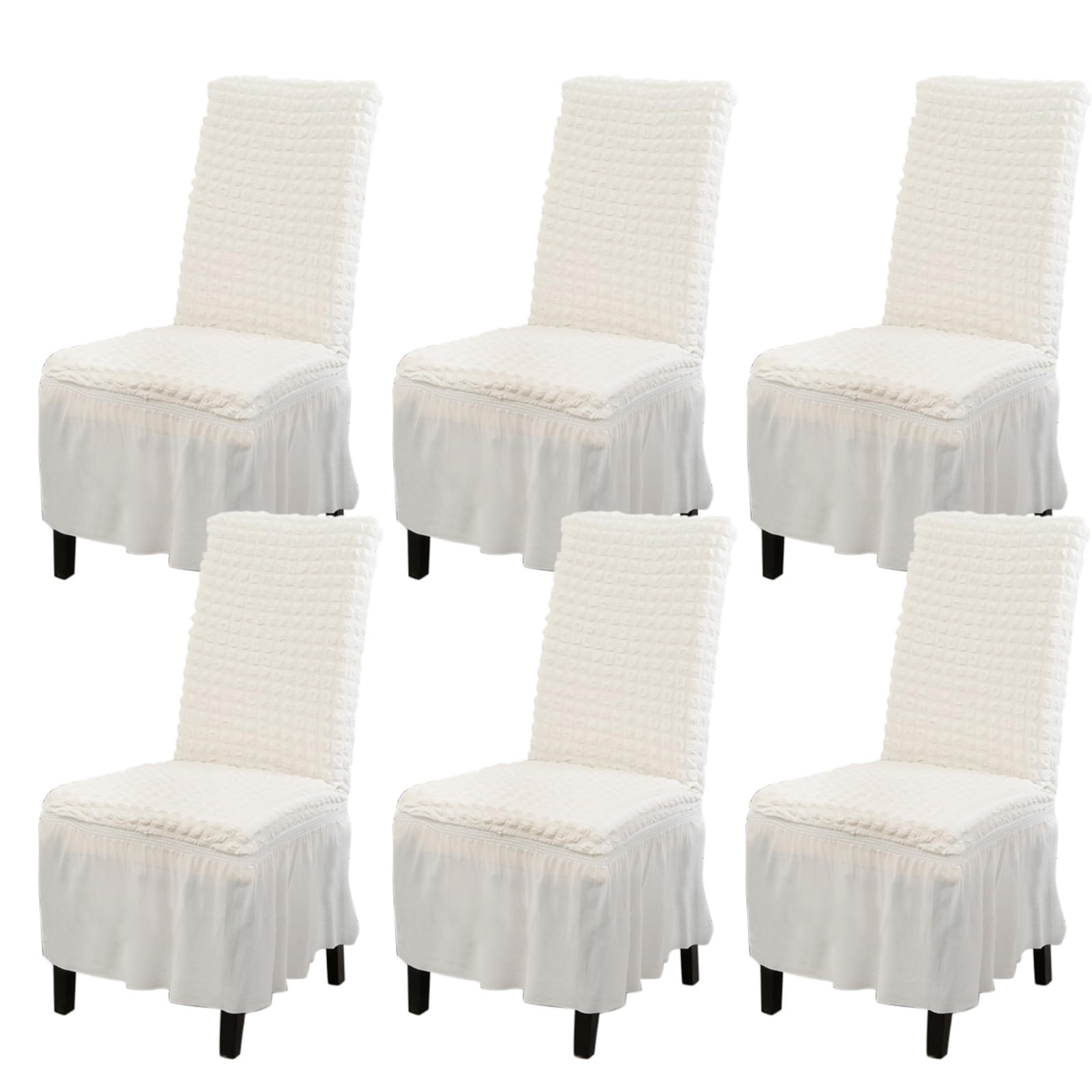 Rakila Stretch Washable Chair Covers for Dining Room Set of 6 Removable Chair Covers with Skirt Kitchen Chair Protector Cover (White, 6 Pack)