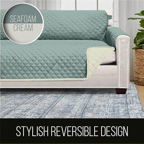 Vista 153 de Sofa Shield Funda de sofá con correa, reversible, resistente a las manchas y al desgarro, funda acolchada de microfibra, lavables, asiento de 78