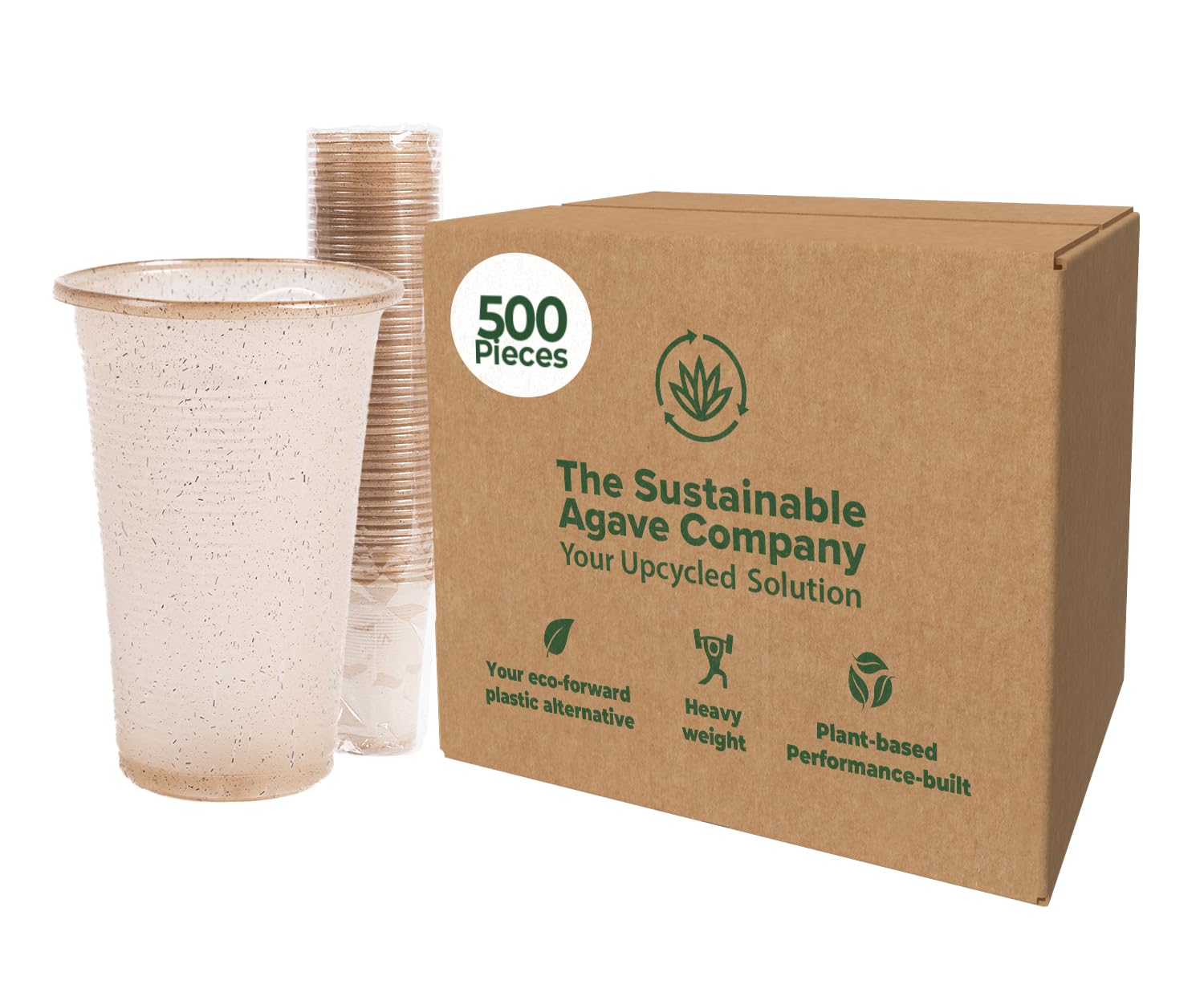Sustainable Agave Co - Vasos de fibra de agave - Sin plástico, biodegradables, compostables, a base de plantas, transparentes, 12 onzas, 500 unidades